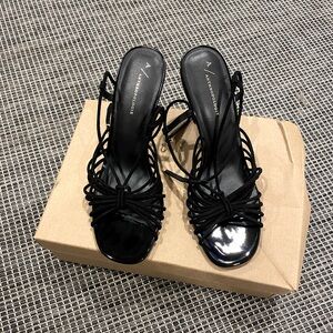 New with box, Anthropologie black strappy suede heels, size 9